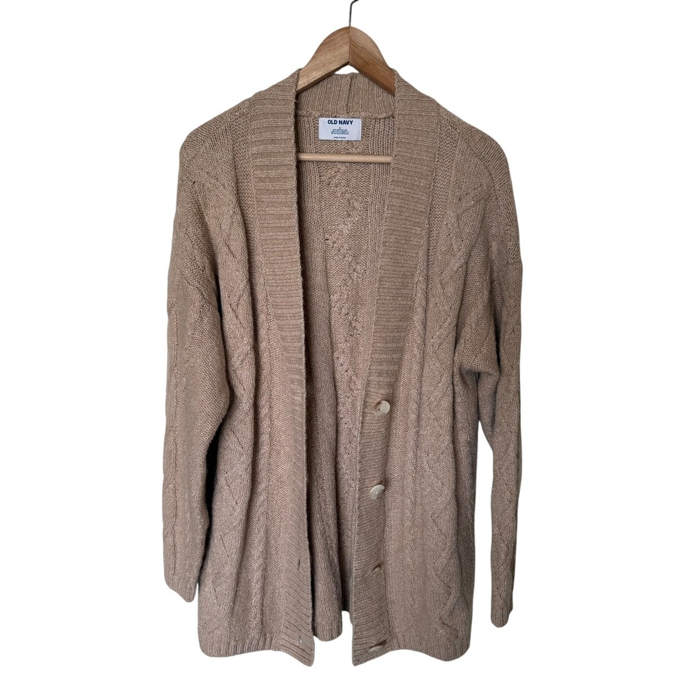 Old Navy Cardigan Women Small Beige Excellent Cable Knit Button Front Oversized